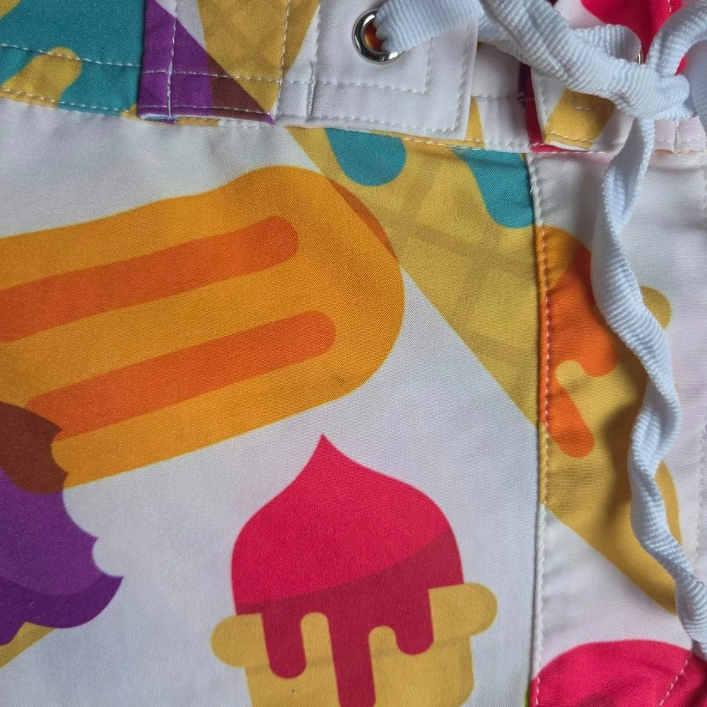 Tucann Ice Cream Pattern Swim Trunks Men's Small Colorfull Unlined Drawstring
